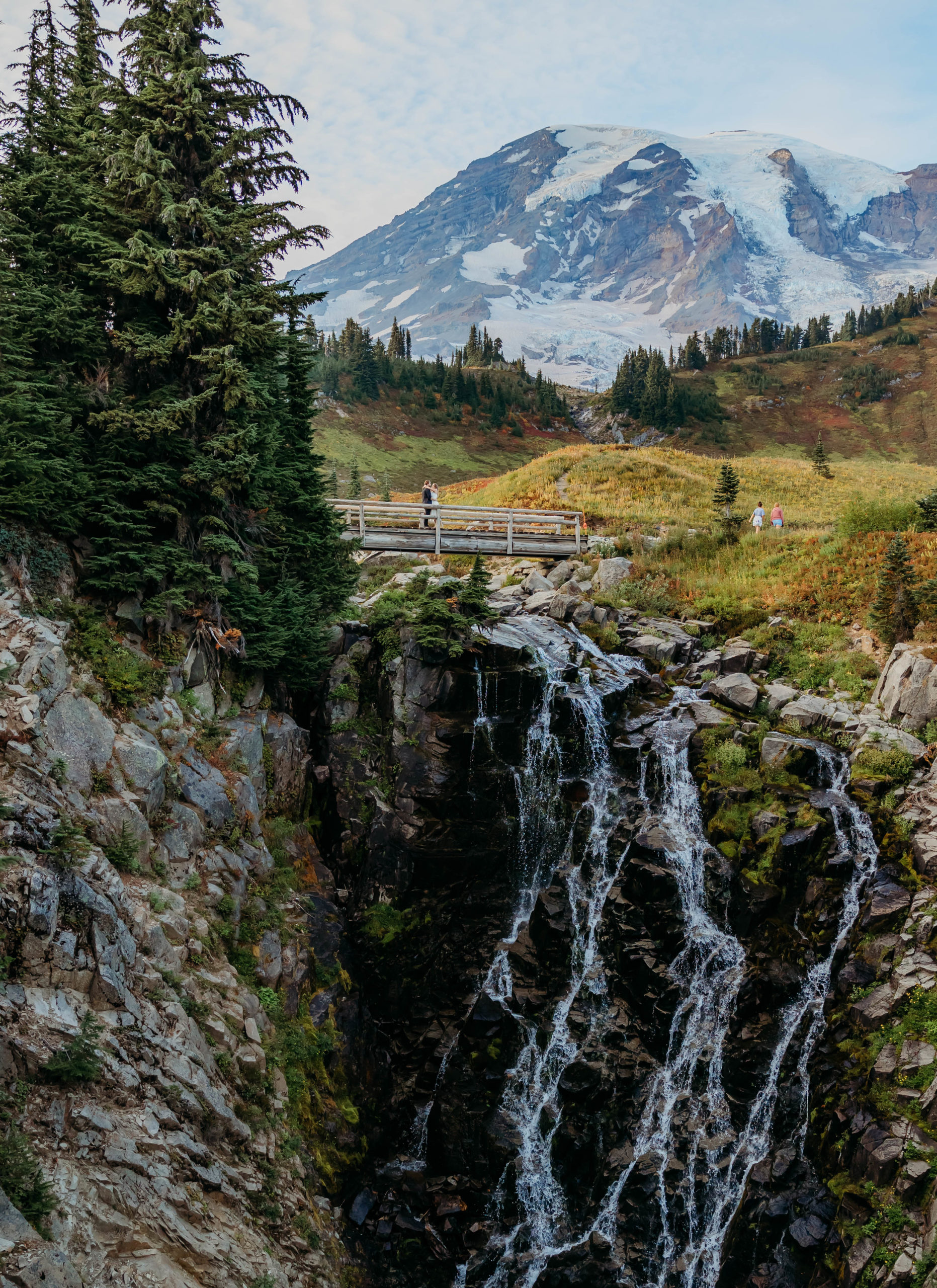 Couples session at Myrtle Falls in Mount Rainier National Park, PNW elopement location