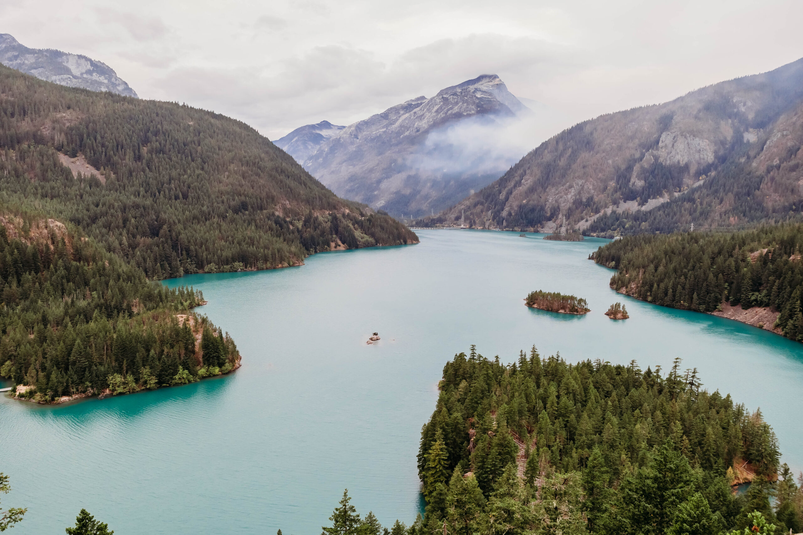 Scenic view of Diablo Lake at North Cascades National Park in the PNW