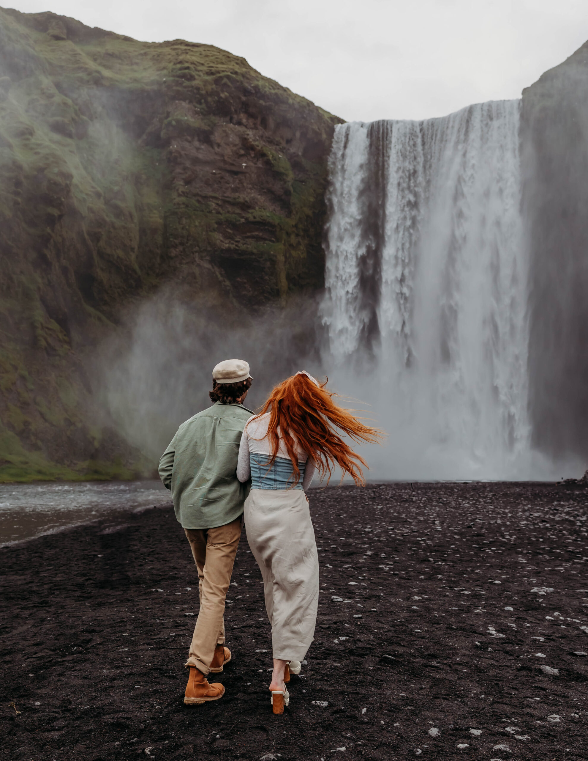 Skogafoss waterfall couples session 
