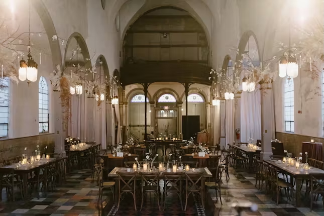 Marigny Opera House wedding venue in New Orleans, Louisiana – historic church with grand architecture, open vaulted ceilings, and a romantic setting for weddings and elopements.