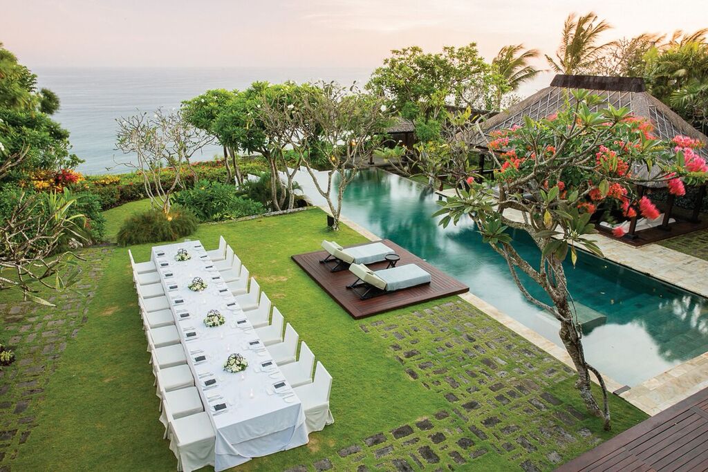 Bulgari Resort Bali wedding venue in Uluwatu, Indonesia – luxury cliffside resort with modern Balinese design, panoramic Indian Ocean views, and elegant wedding ceremony spaces.