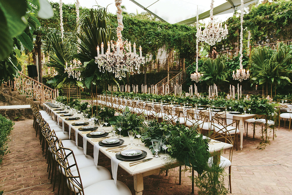 Haiku Mill wedding venue in Maui, Hawaii – historic sugar mill surrounded by lush tropical gardens, romantic stone ruins, and elegant luxury wedding setting.