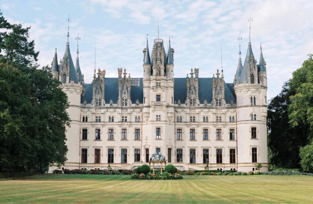 Château de Challain wedding venue in Loire Valley, France – fairy-tale French château with Gothic architecture, landscaped gardens, and elegant castle interiors for luxury destination weddings and elopements.
