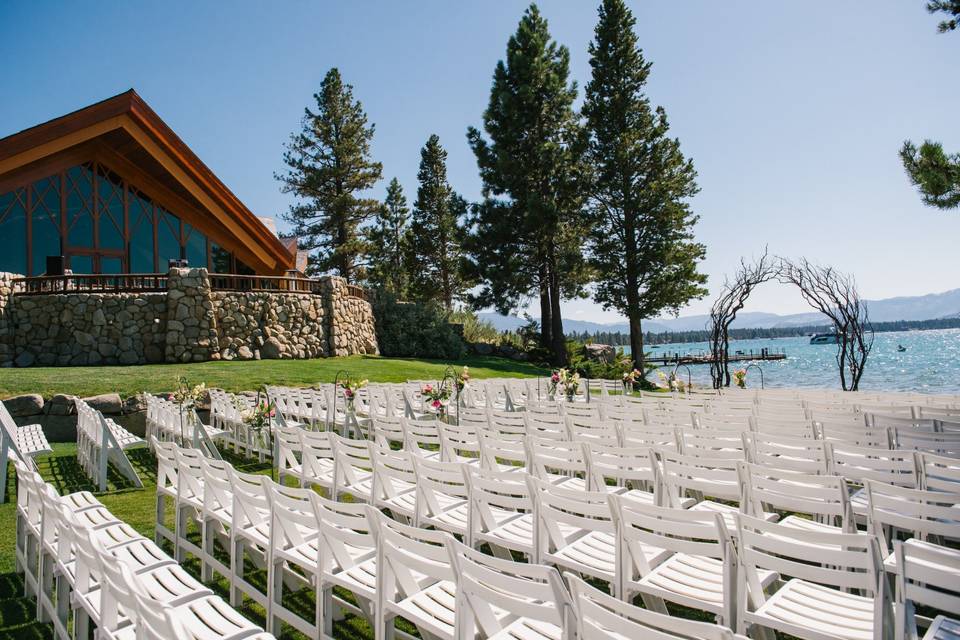 Edgewood Tahoe Resort wedding venue in Lake Tahoe, Nevada – luxury lakefront resort with panoramic mountain views, private beach ceremonies, and elegant lodge-style reception spaces.