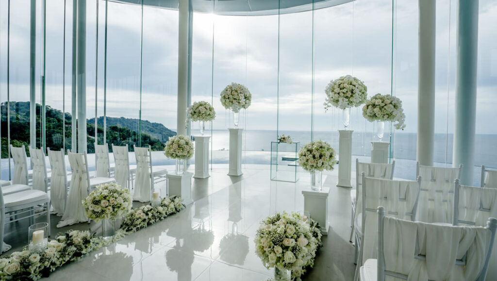 The Shore at Katathani wedding venue in Phuket, Thailand – luxury beachfront resort with private villas, panoramic Andaman Sea views, and romantic tropical ceremony spaces for destination weddings and elopements.