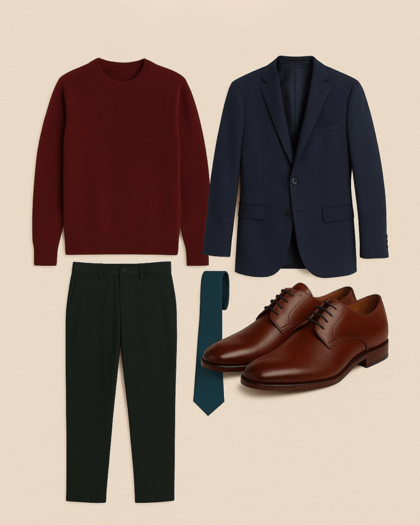 Bold colorful outfit inspiration for engagement photos using emerald, ruby, and cobalt.