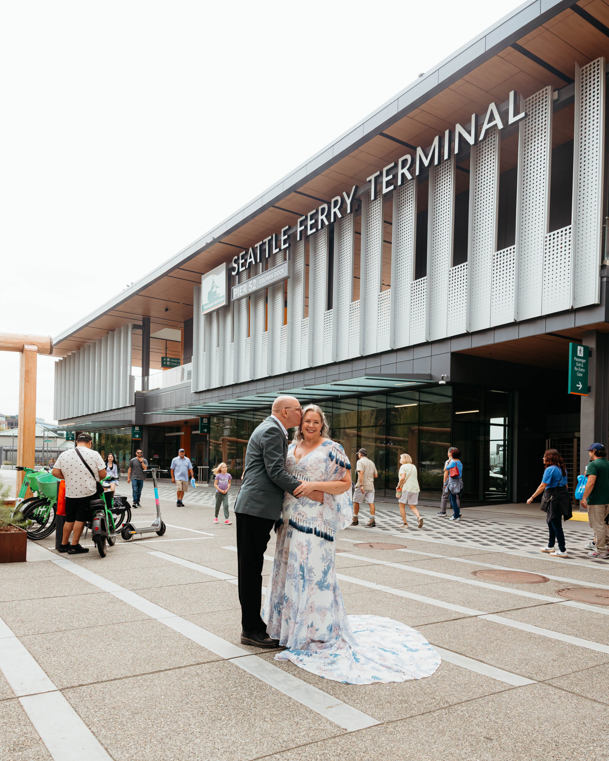 Newlywed portraits at the Seattle Ferry Terminal in Seattle, WA. 